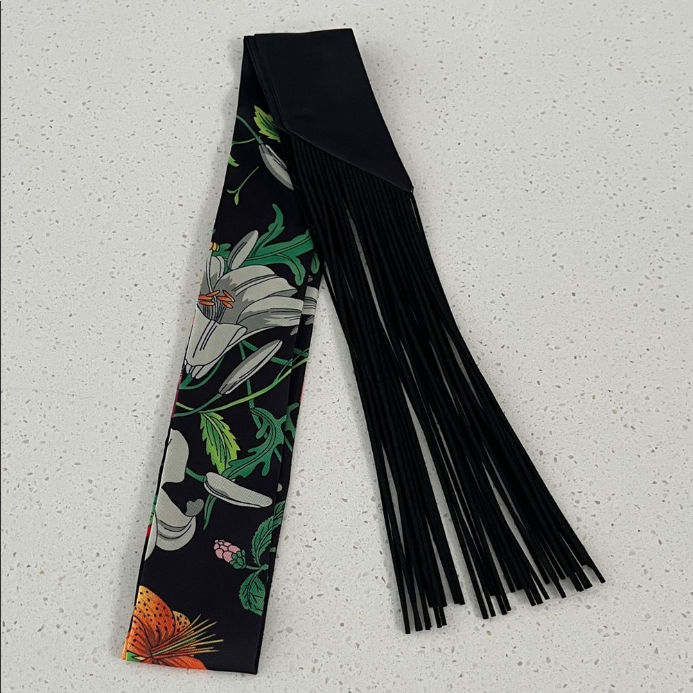 Floral Black Fringe twilly